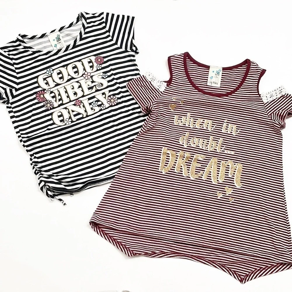 Lily Bleu girls striped graphic print tops
